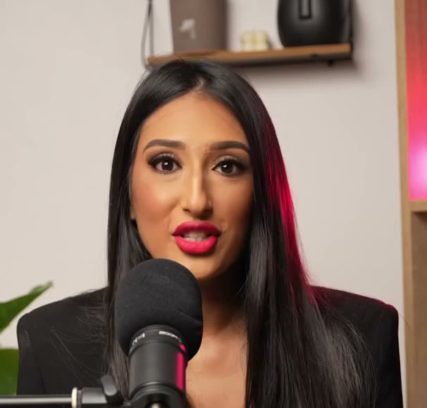 Shaista Sophia speaking in a studio