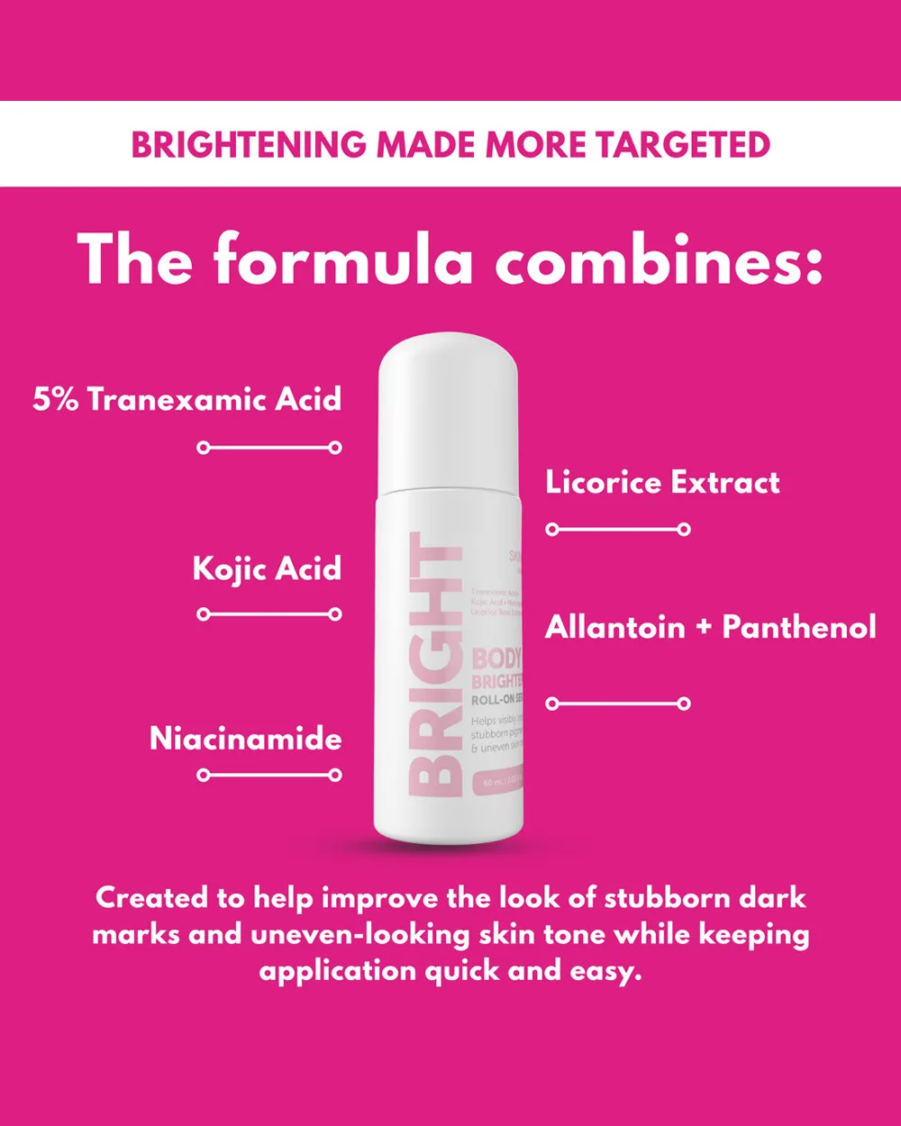 The formula: 5% tranexamic acid, kojic acid, niacinamide, licorice extract, allantoin and panthenol